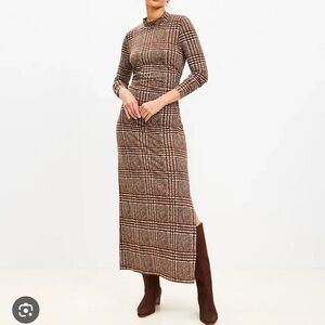 Brown Houndstooth Mock Neck Dress